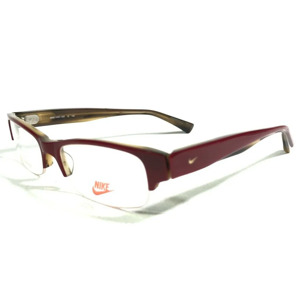 Nike Eyeglasses Frames 7006/649 Brown Red Rectangular Half Rim 49-17-145